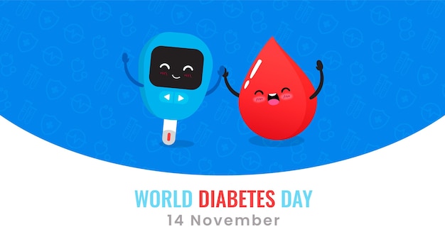 Wereld diabetes dag glucometer en druppel bloed banner