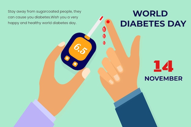 wereld diabetes dag hand houd glucometer vast en hand neer druppel bloed