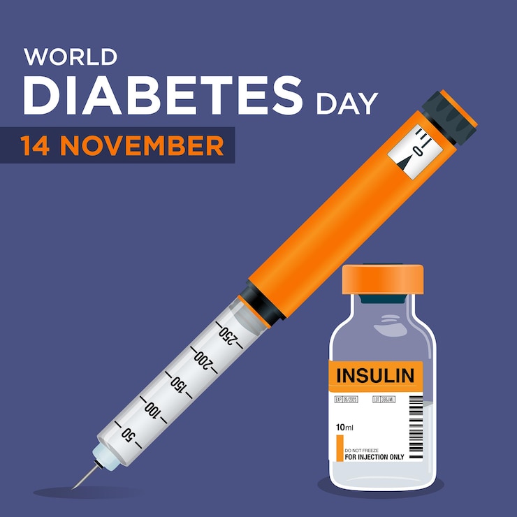 Vector wereld diabetes dag insuline flacon spuit insulinepen
