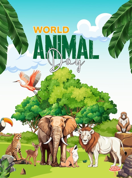Wereld dierendag wildlife illustratie vector sjabloon