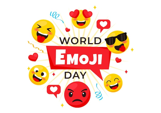 Wereld Emoji Dag Vector Illustratie met verschillende gezichtsuitdrukkingen Leuke cartoon achtergrond