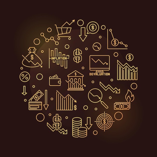 Wereld financiële crisis vector concept ronde gouden banner