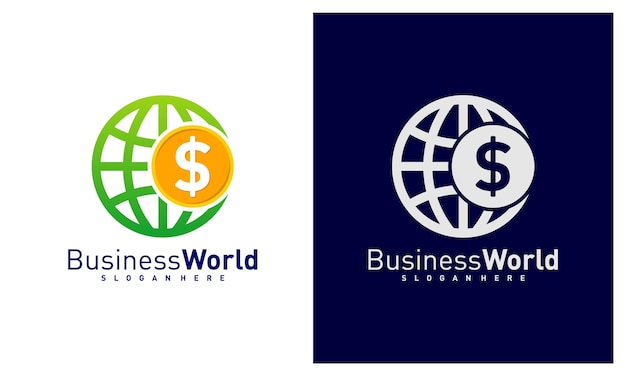 Wereld geld logo ontwerp vector kleurrijke geld logo ontwerp sjabloon pictogram symbool