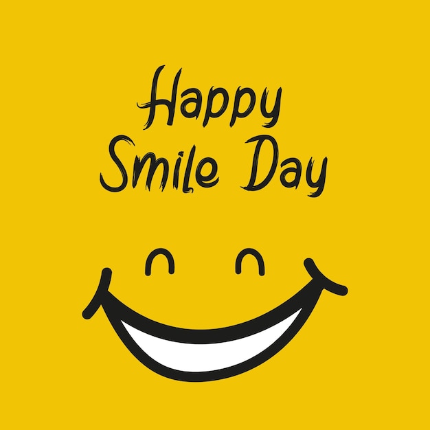 Wereld glimlach dag belettering met gezicht gele eenvoudige achtergrond