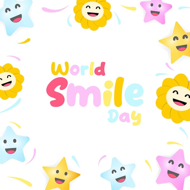 Wereld glimlach dag evenement viering achtergrond met smileygezichten