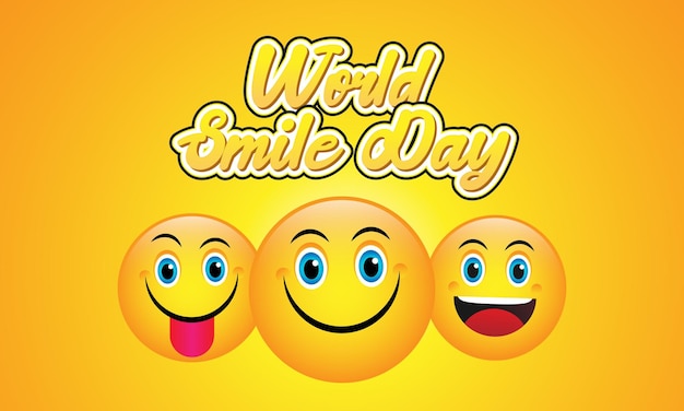 Wereld glimlach dag evenement viering achtergrond - smile day belettering samenstelling en emoticon