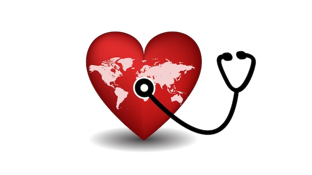 Vector wereld hart dag hart met stethoscoop