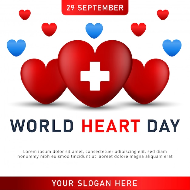 Wereld hart dag poster. webbanner met rood hart.