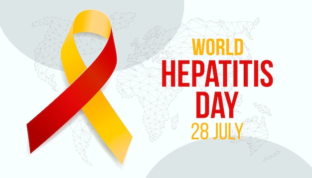 Wereld hepatitis dag concept Bannermalplaatje met geel en rood lint en tekst Vectorillustratie