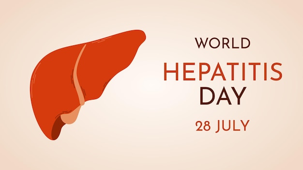 Wereld Hepatitis Dag vakantie Vector spandoek of ansichtkaart met een vlakke afbeelding van een gezonde lever en tekst