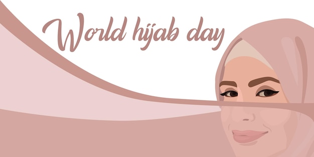 Vector wereld hijab dag een moslimvrouw in een hijab arabische vrouw 1 februari fijne wereldvrouwendag in hijab