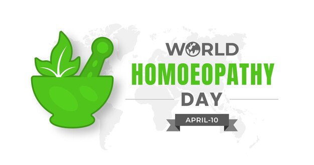 Vector wereld homeopathie dag achtergrond voor banner ontwerpsjabloon met groene kleur