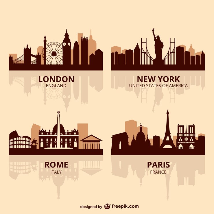 Vector wereld hoofdsteden horizonvector