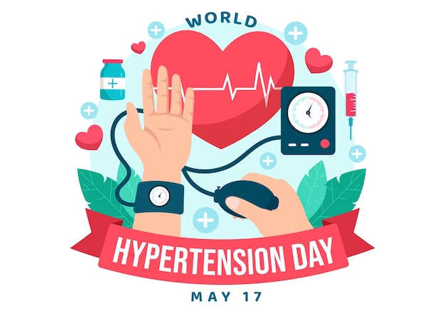 Wereld Hypertensie Dag Vector Illustratie op 17 mei met hoge bloeddruk en rode liefde afbeelding