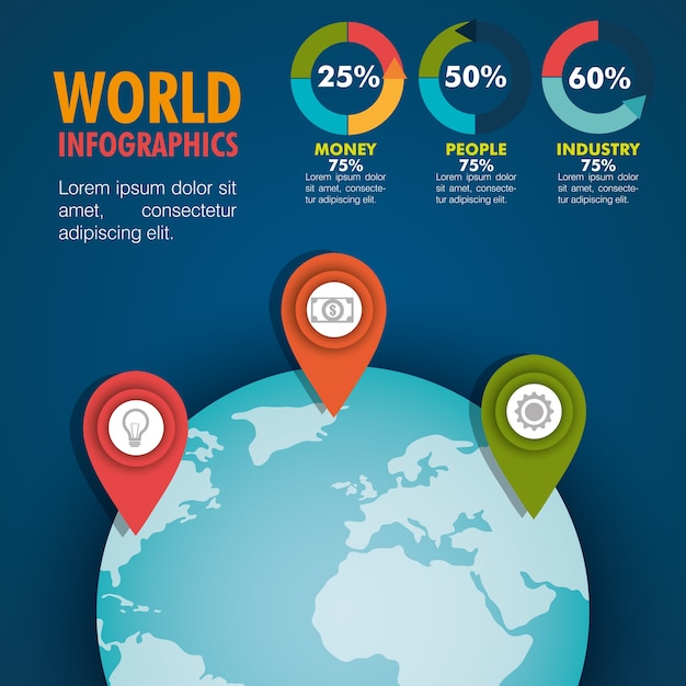 Wereld infographic vlakke pictogrammen