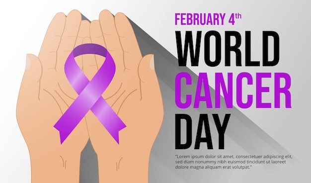 Wereld kanker dag achtergrond met handen met een lint