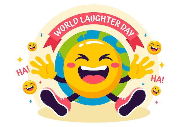 Wereld lachdag Vector illustratie op 5 mei met Smiley gezichtsuitdrukking Leuk en gelukkig