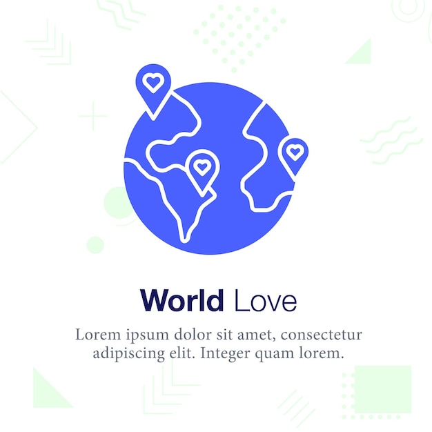 Wereld liefde, Globe, kaart, locatie vector pictogram illustratie