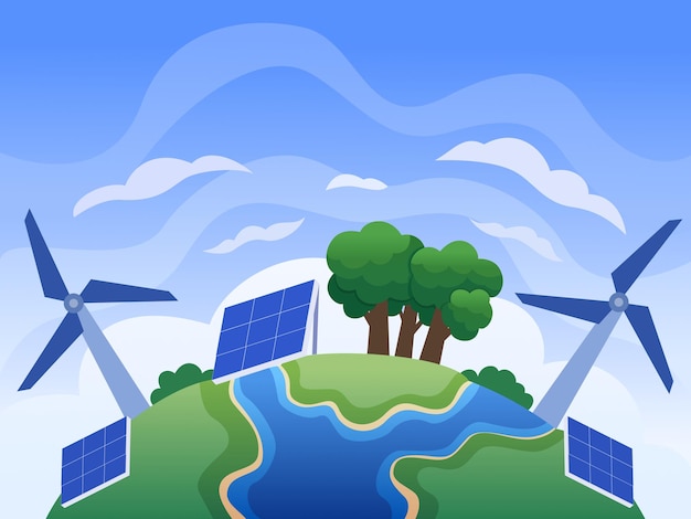 Wereld milieu dag illustratie vector met groene aarde en groene energie