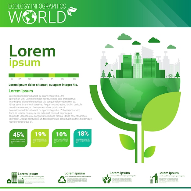 Wereld milieubescherming groene energie ecologie infographics banner met kopie ruimte