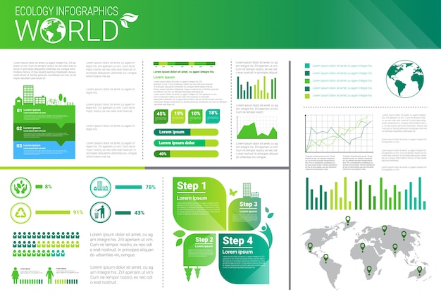 Wereld milieubescherming groene energie ecologie infographics banner met kopie ruimte