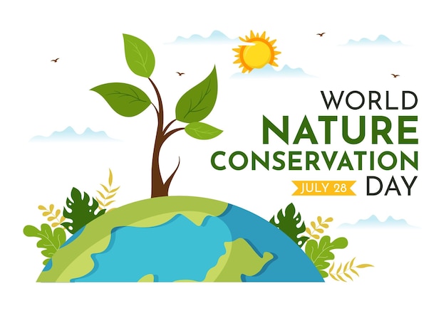Wereld natuurbehoud dag vectorillustratie met wereldkaart en eco vriendelijke ecologie sjabloon