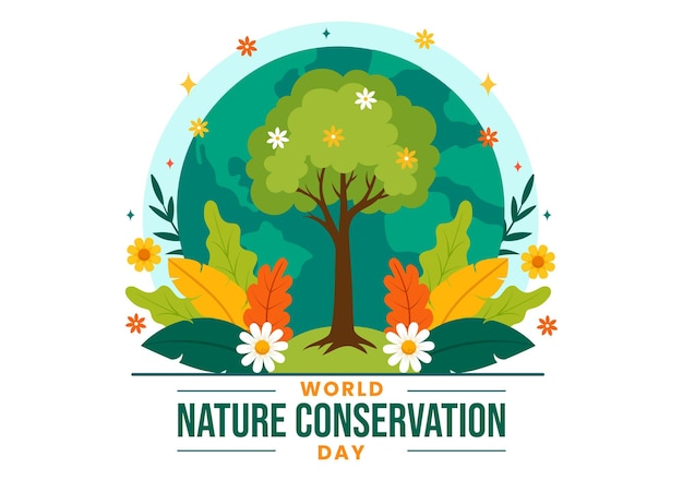 Wereld Natuurbehoudsdag Illustratie met boom en milieuvriendelijke ecologie voor behoud