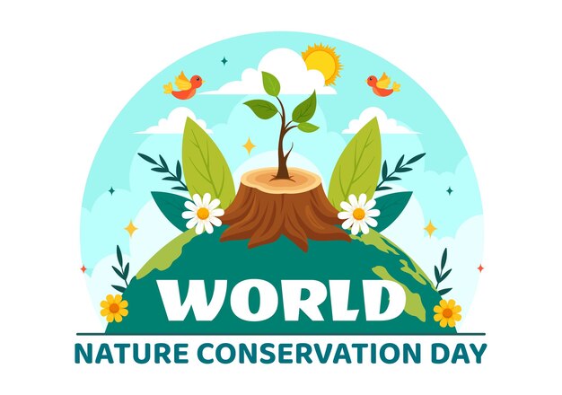 Vector wereld natuurbehoudsdag illustratie met boom en milieuvriendelijke ecologie voor behoud