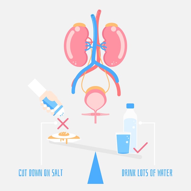 Wereld nierdag, nier- en blaasgezondheidszorg infographic diagram, minder zout