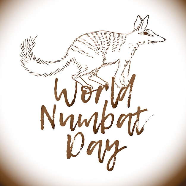 Wereld Numbat Dag wenskaart illustratie met schattige cartoon schets van een dier in aquarel