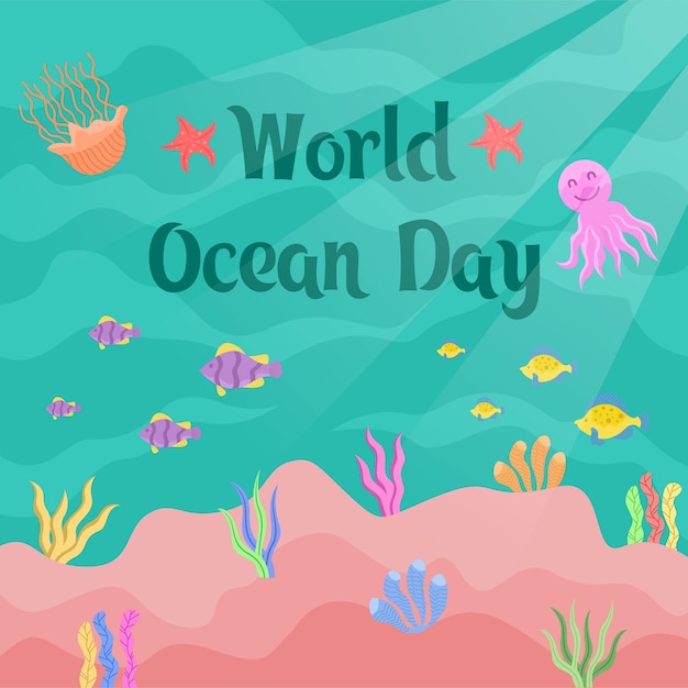 Wereld oceaan dag concept plat Illustratie