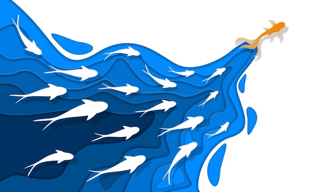 Vector wereld oceaan dag spandoek poster zwemmende vis papier gesneden onderwater zee achtergrond vector