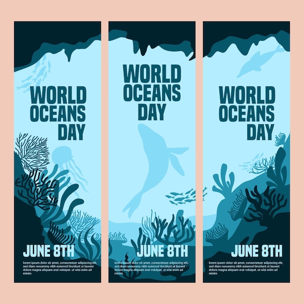 Wereld oceanen dag banner set