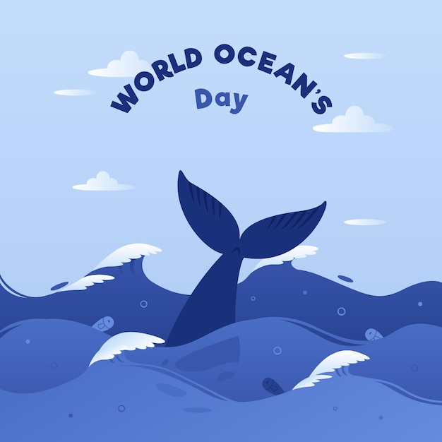 Wereld oceanen dag met walvis verhaal en golven