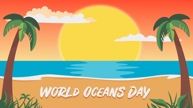 Vector wereld oceanen dag zonsondergang