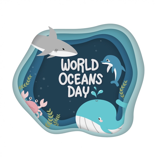 Wereld oceans dag. vector van het zeeleven voor een feest gewijd aan het helpen beschermen en behouden van de wereldoceanen