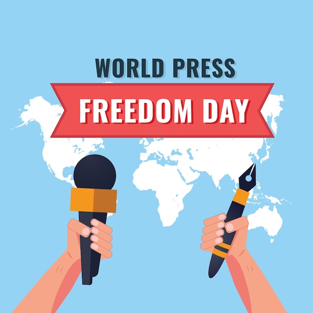 wereld persvrijheid dag vlakke afbeelding met wereldkaart