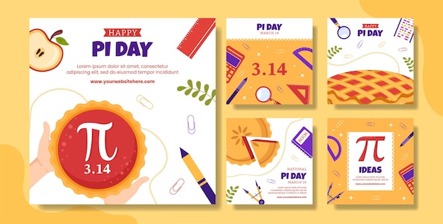 Wereld Pi Dag Social Media Post Flat Cartoon Handgetekende Sjablonen Illustratie