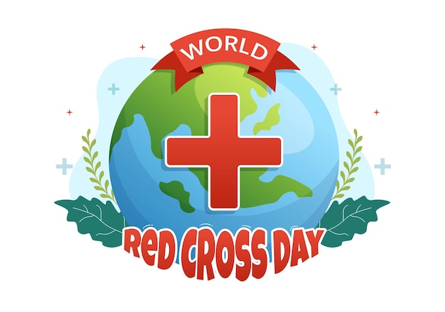 Vector wereld rode kruis dag illustratie voor medische gezondheid en het verstrekken van bloed in de hand getekende sjablonen