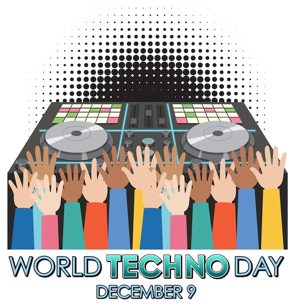 Vector wereld techno dag tekstbannerontwerp