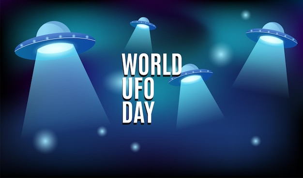 Wereld ufo dag 2 juli Poster banner wenskaart afbeelding achtergrond galaxy nacht paars