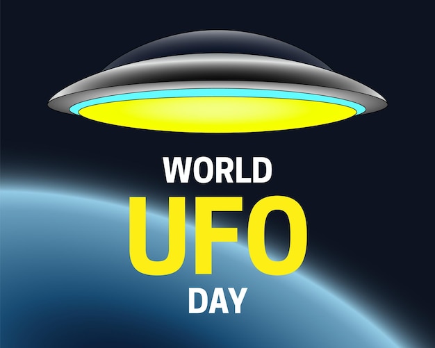Wereld UFO Dag Vliegende schotel in de ruimte Vectorillustratie