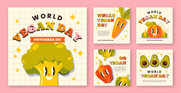 Wereld vegan dag instagram posts collectie