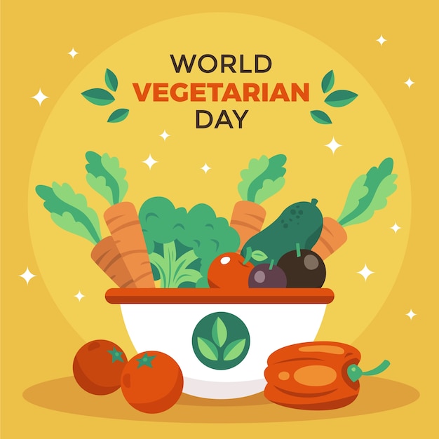 Vector wereld vegetarische dag platte ontwerp illustratie