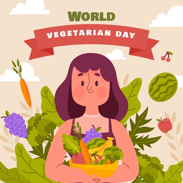 Wereld vegetarische dag platte ontwerp illustratie