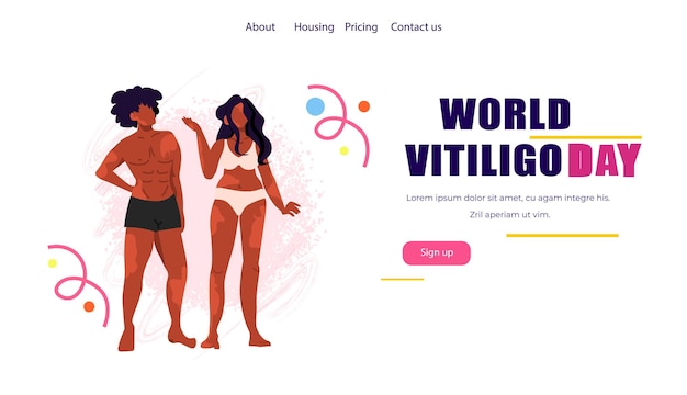wereld vitiligo dag een ander soort schoonheid hou van jezelf accepteer je lichaam man vrouw met vitiligo huidziekte horizontale kopie ruimte vectorillustratie