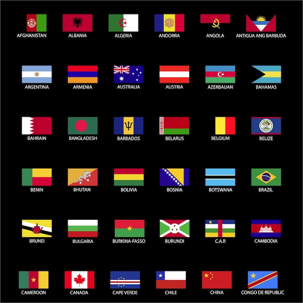 Wereld vlag collectie met namen