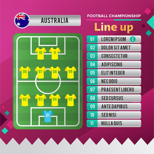 Wereldbeker 2022 voetbalkampioenschap Australië team line-up posterontwerp