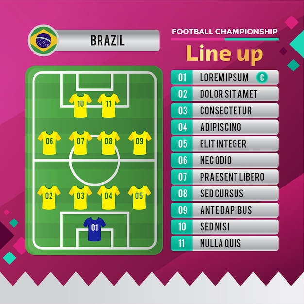 Vector wereldbeker 2022 voetbalkampioenschap brazilië team line-up posterontwerp