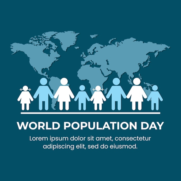 Vector wereldbevolking dag achtergrond met wereldkaart en papieren mensen